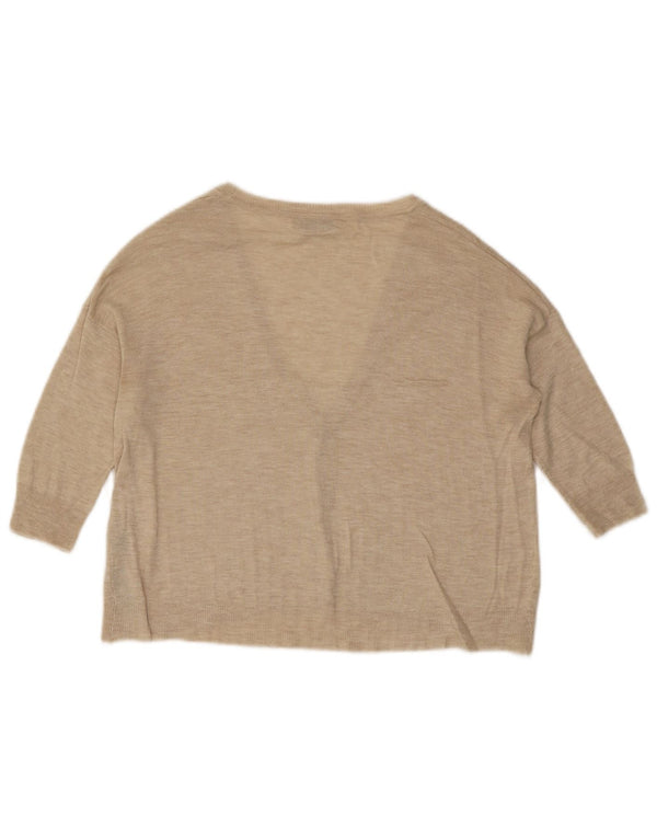 Zara Womens Crop Cardigan à manches 3/4 Pull UK 10 Petit Beige Moucheté