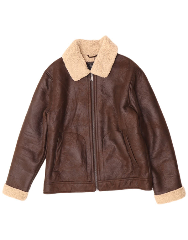 Jean Pascale Veste Sherpa en simili cuir pour homme UK 42 XL Marron Colourblock