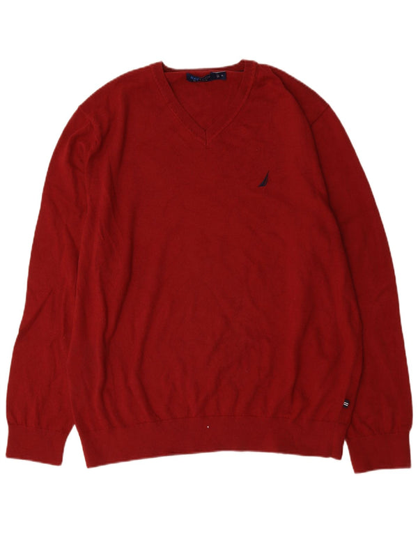 Nautica Pull col V pour homme XL en coton bordeaux