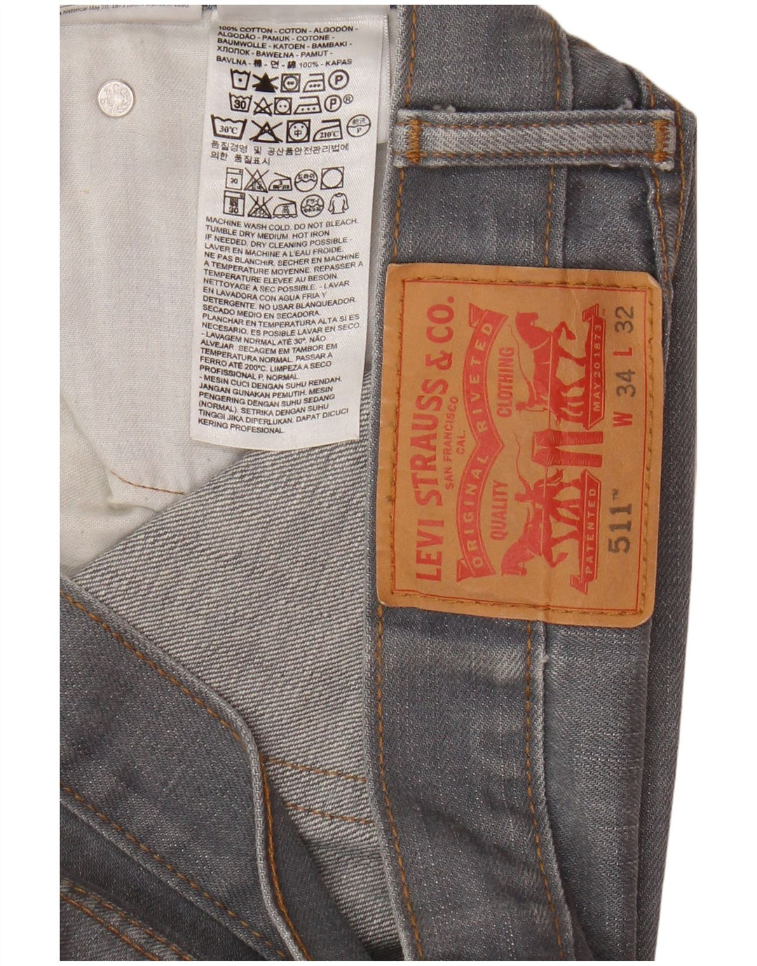 Levi's Jean Slim 511 Homme W34 L32 Gris Coton
