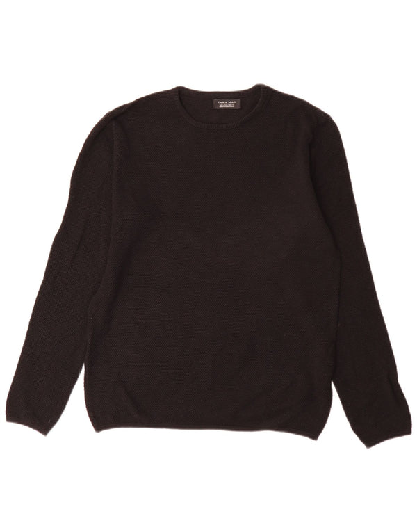 Zara Pull à col rond pour homme en coton noir Large