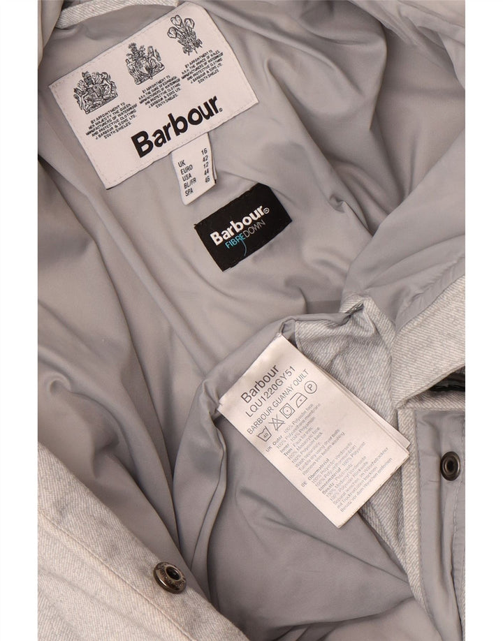 Barbour Manteau rembourré à capuche pour femme UK 16 Large Gris Polyester