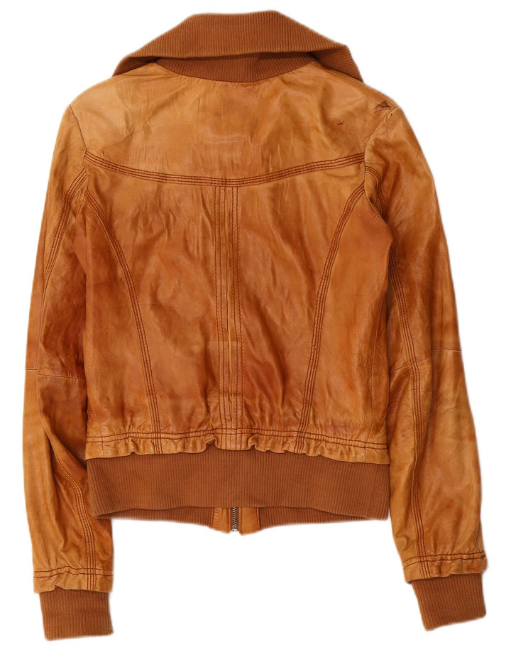 BERSHKA Veste en cuir femme UK 12 Cuir marron moyen