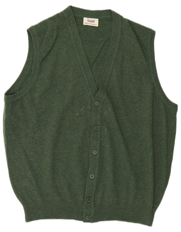 Sisley Homme Cardigan sans Manches Pull Large Laine Vierge Verte