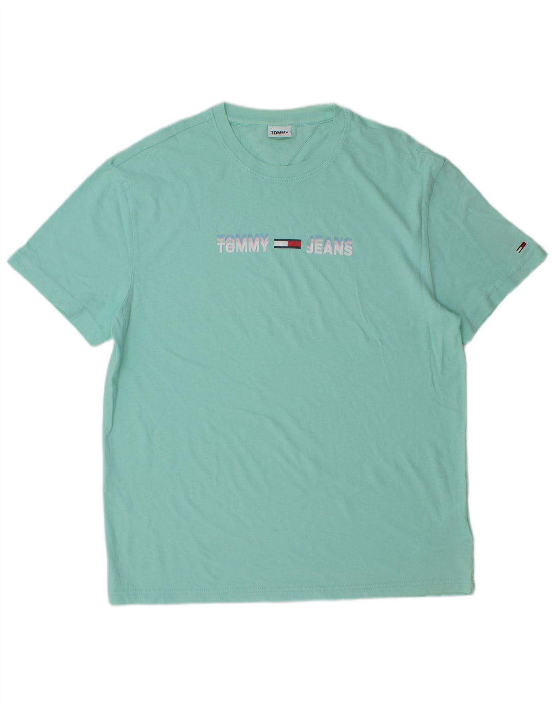 Tommy Hilfiger T-Shirt Graphique Homme Top XL Coton Turquoise