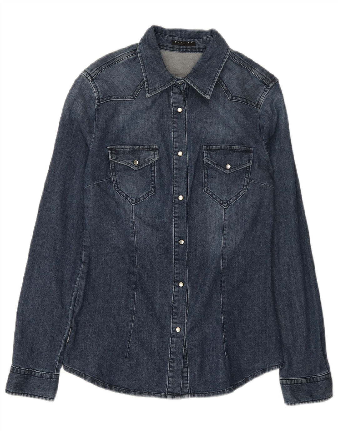 Sisley Chemise En Jean UK 10 Small Bleu Marine Femme