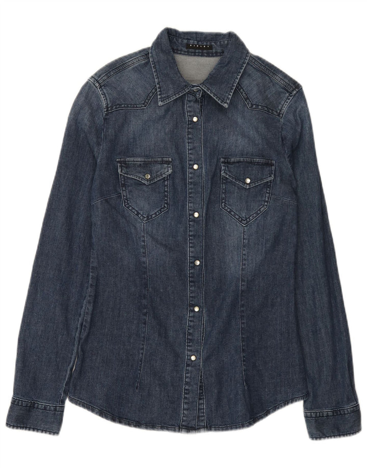 Sisley Chemise En Jean UK 10 Small Bleu Marine Femme