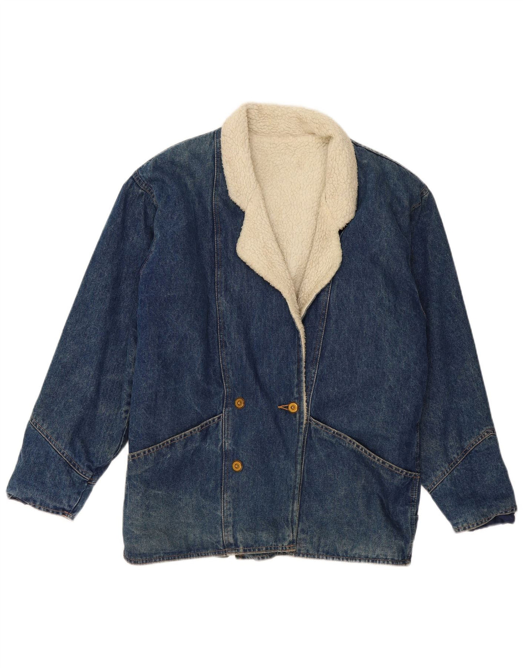 vintage Femme Oversize Sherpa Denim Veste UK 10 Petit Bleu