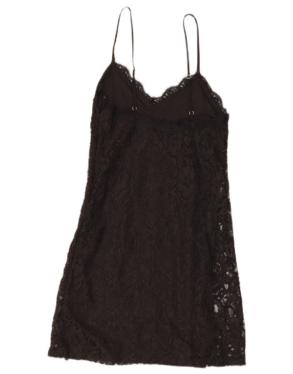 Zara Womens Lace Slip Dress UK 8 Petit Noir Paisley Polyester