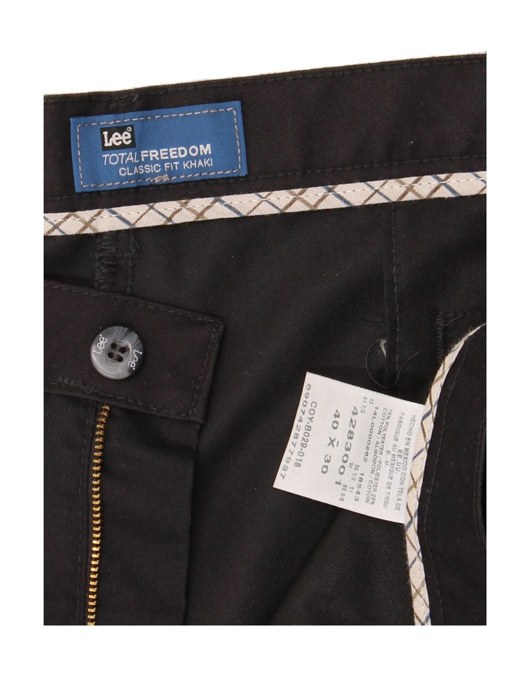 LEE Mens Classic Fit Straight Chino Trousers W40 L30 Black Polyester Vintage Lee and Second-Hand Lee from Messina Hembry 