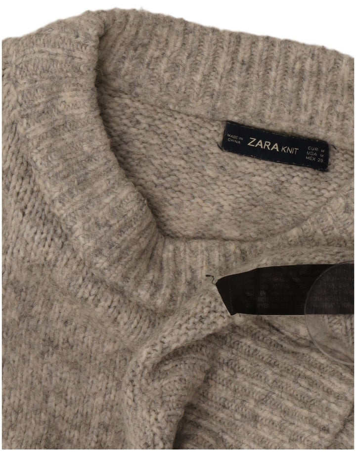 Zara Pull surdimensionné à col rond pour femme UK 14 Gris moyen moucheté