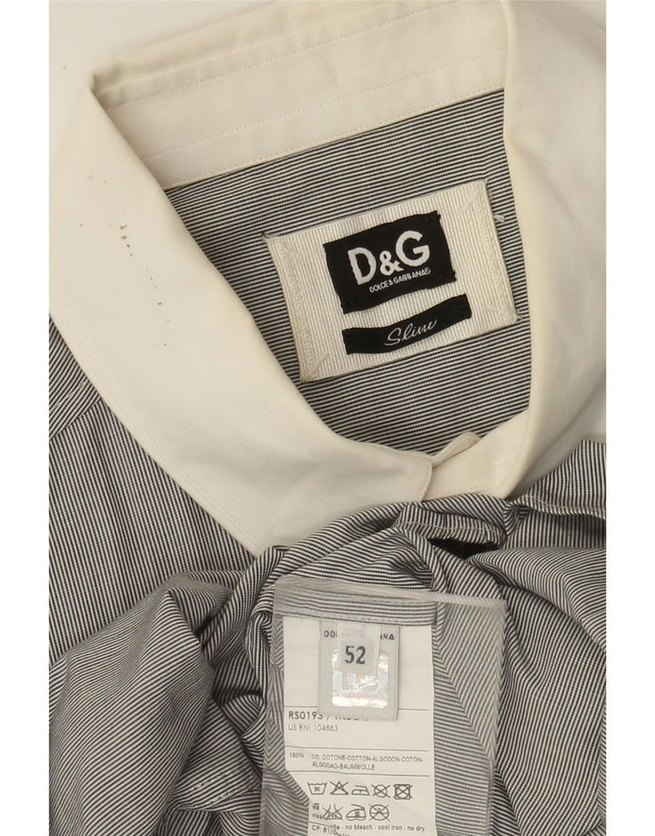 DOLCE & GABBANA Chemise Slim Fit Homme IT 52 Grand Coton à Rayures Gris