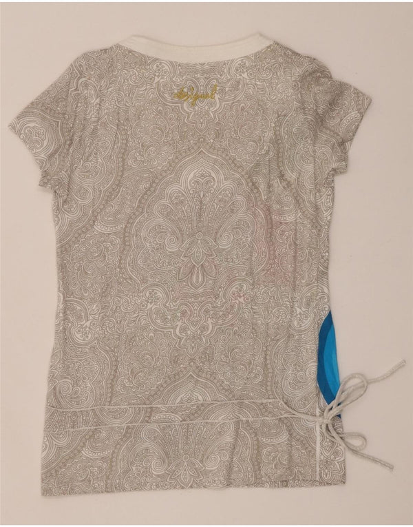 Desigual T-shirt graphique pour femme UK 18 XL Gris Paisley Coton