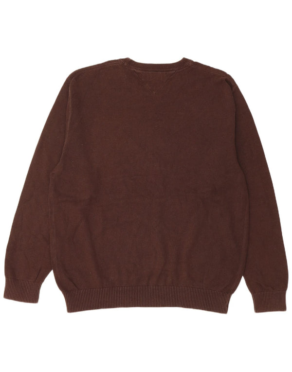 TOMMY HILFIGER Pull ample à col rond pour homme en coton marron 2XL