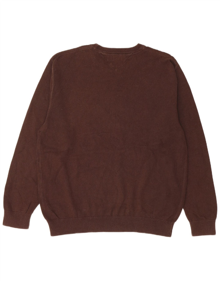 TOMMY HILFIGER Pull ample à col rond pour homme en coton marron 2XL