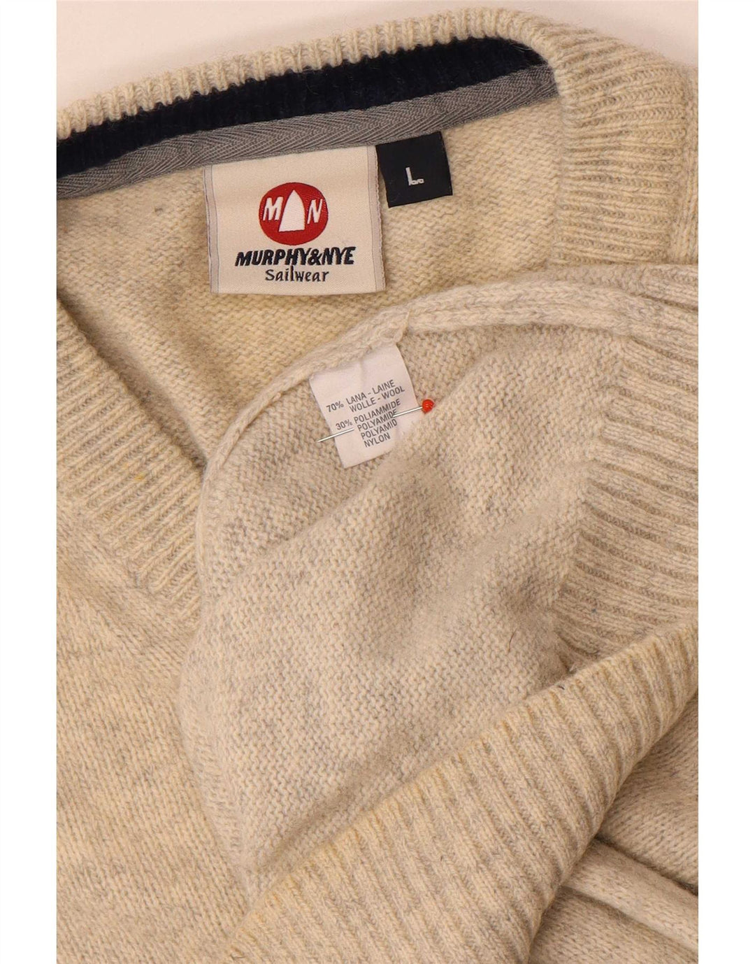 Murphy & Nye Pull col V pour homme en laine mouchetée beige