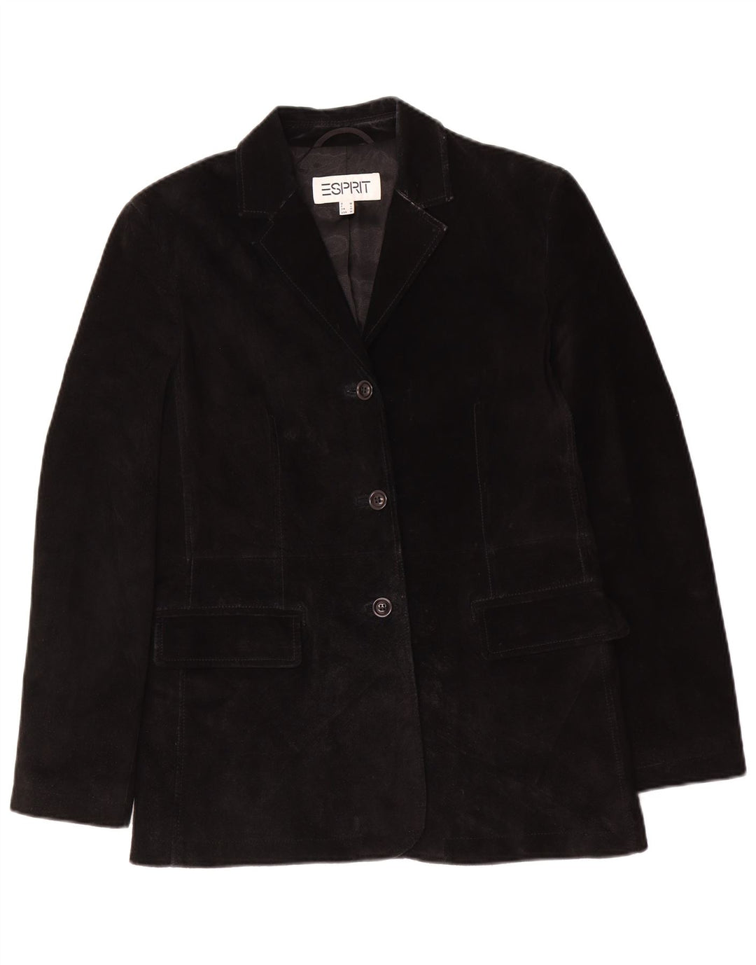 Esprit Veste blazer en daim à 3 boutons pour femme UK 14 Cuir noir moyen