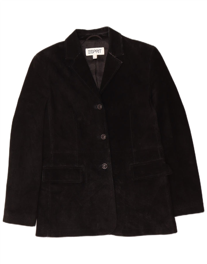 Esprit Veste blazer en daim à 3 boutons pour femme UK 14 Cuir noir moyen