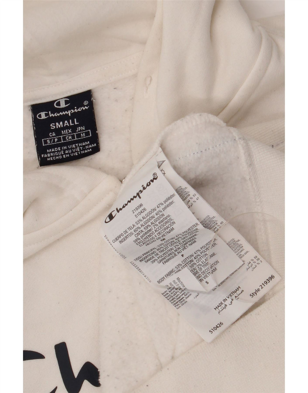 Champion Mens Graphic Zip Hoodie Sweater Small White Cotton