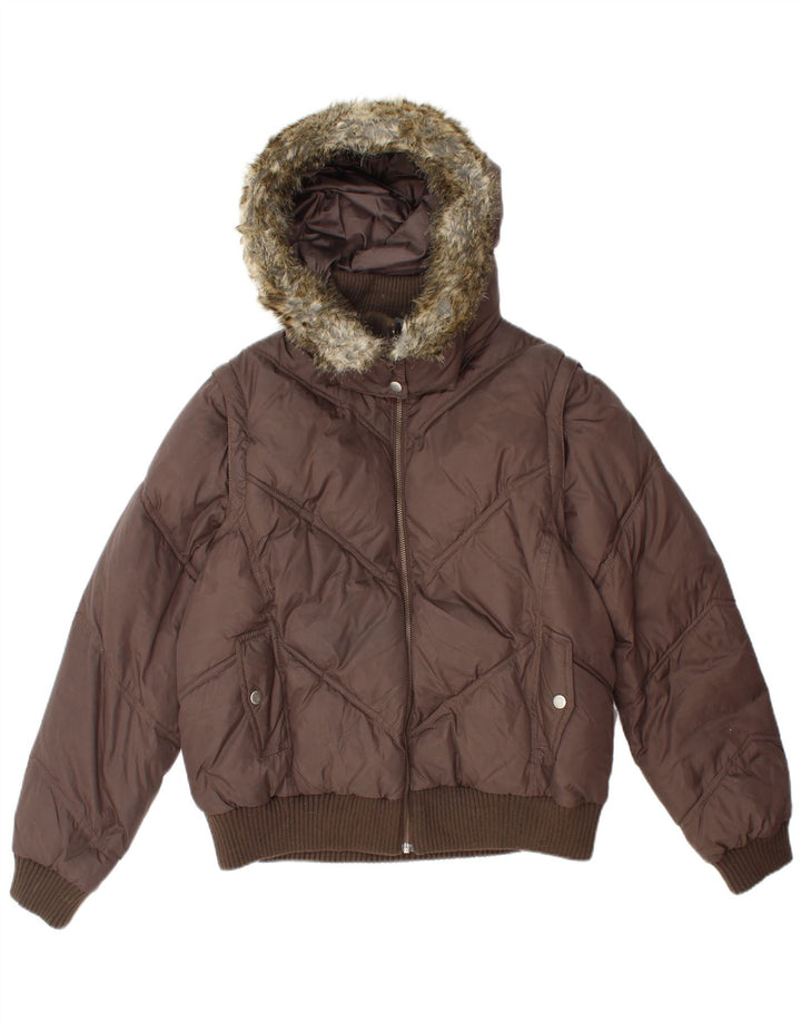Marks & Spencer Veste matelassée à capuche pour femme UK 14 Large Marron Polyamide