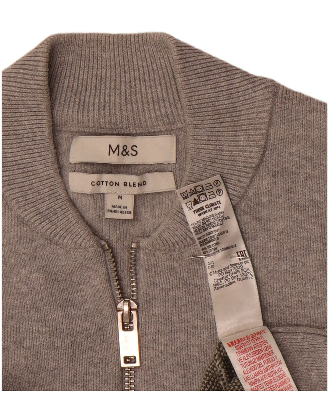 Marks & Spencer Pull col rond homme gris moyen rayé polyester