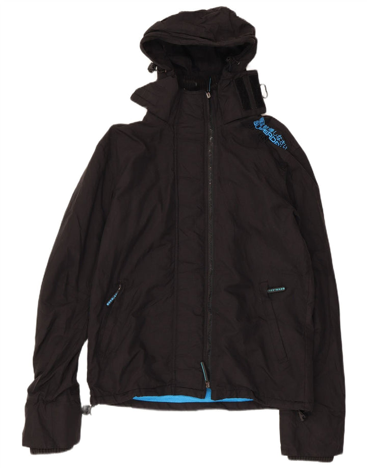 SUPERDRY Veste coupe-vent à capuche pour femme UK 16 Large Noir Nylon