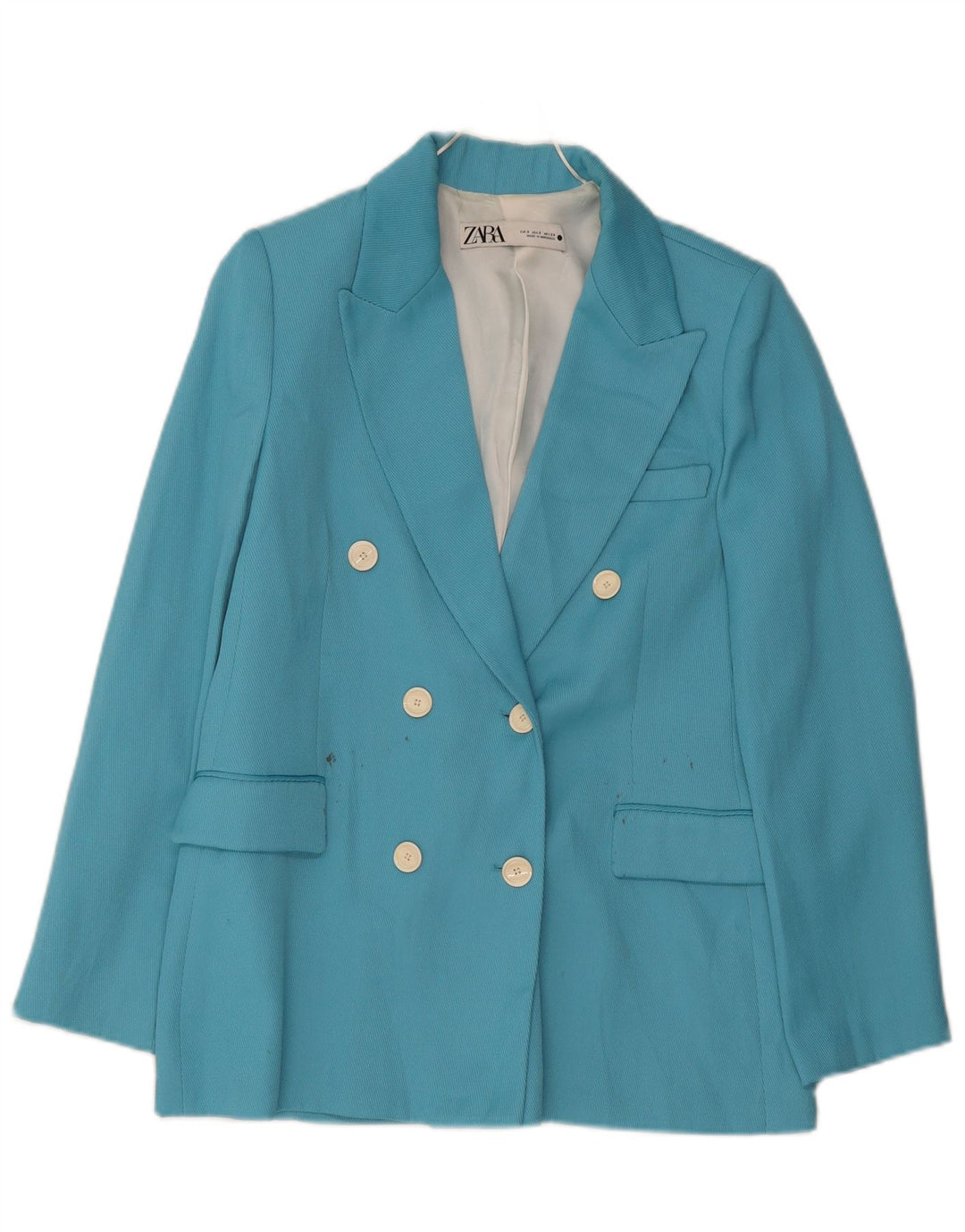 Zara Veste Blazer Double Boutonnage Femme UK 10 Petit Bleu Polyester