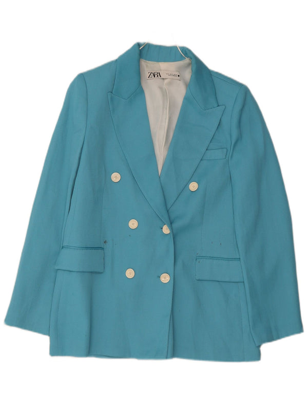 Zara Veste Blazer Double Boutonnage Femme UK 10 Petit Bleu Polyester