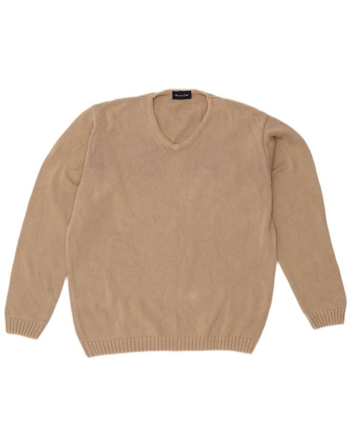 MASSIMO DUTTI Pull col V Homme EU 38 Coton Beige Moyen