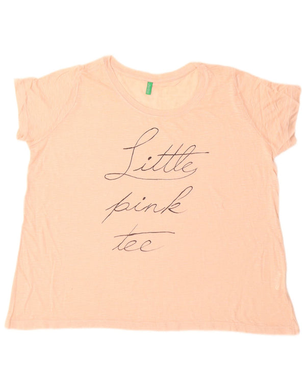 Benetton T-shirt graphique surdimensionné pour femme UK 10 Petit rose moucheté