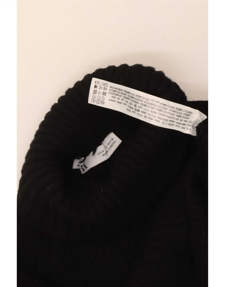 Zara Pull court surdimensionné à col roulé pour femme UK 10 Petit Noir