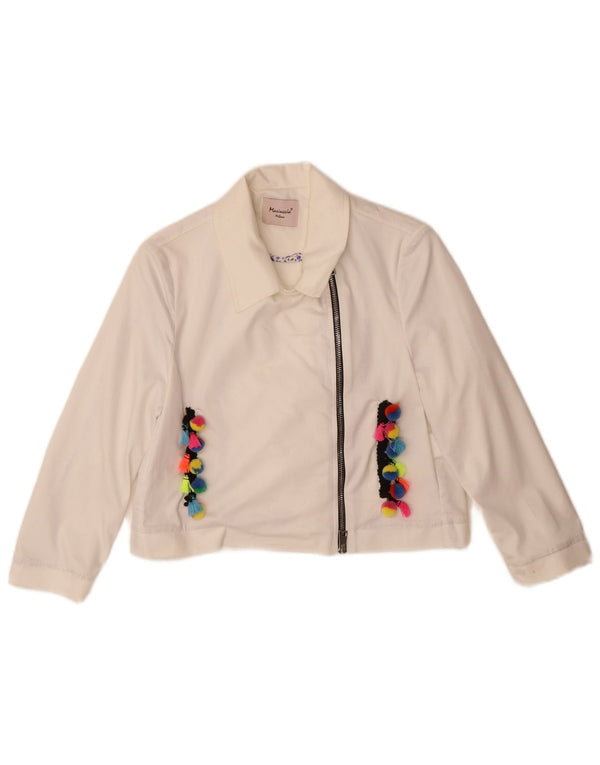 vintage Girls Crop Bomber Jacket 11-12 ans Coton Blanc