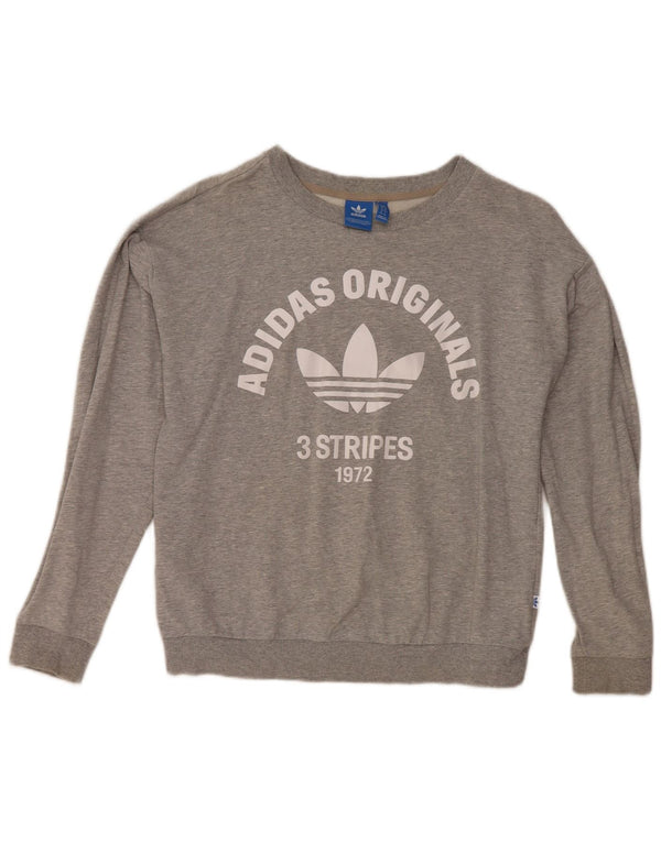 Adidas Womens Graphic Oversized Sweatshirt Jumper UK 8 Small Grey Cotton
