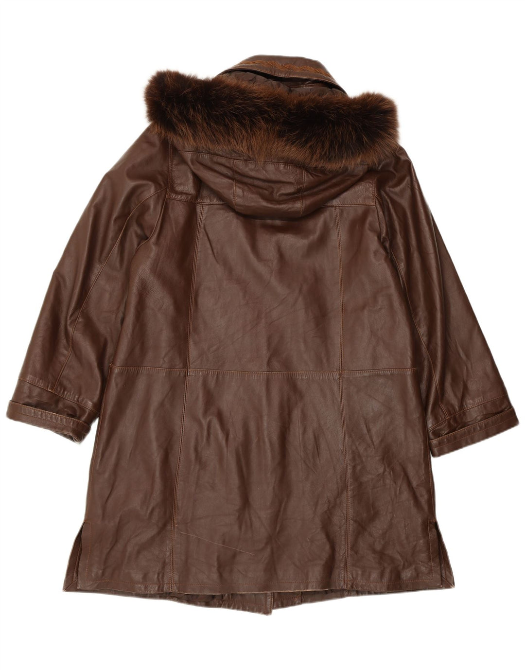 Manteau en cuir coupe ample à capuche femme vintage IT 44 cuir marron moyen