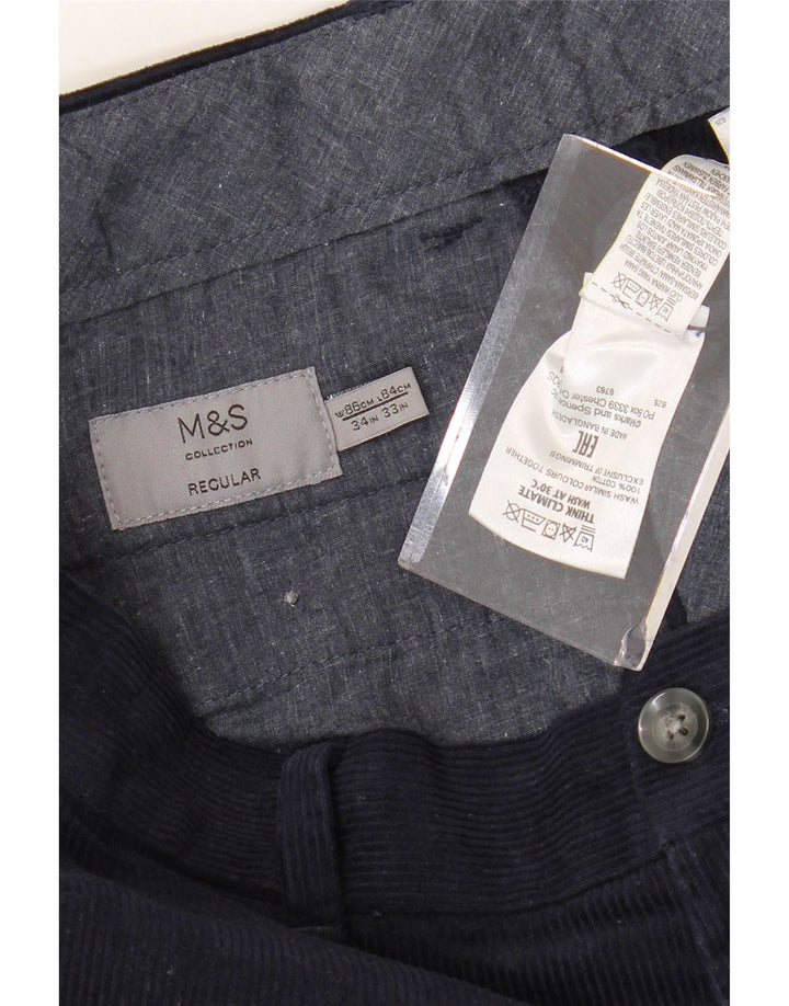 MARKS & SPENCER Pantalon en velours côtelé pour homme W34 L33 Bleu marine en coton