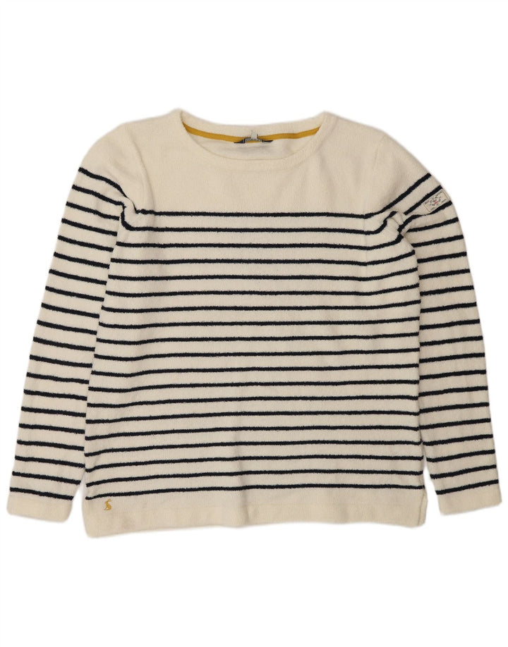 JOULES Pull Col Bateau Femme UK 16 Grand Blanc Rayé Polyester