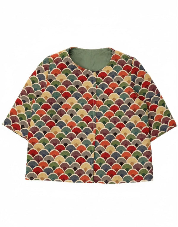 vintage Femme 3/4 Manches Blazer Veste UK 12 Moyen Multicolore