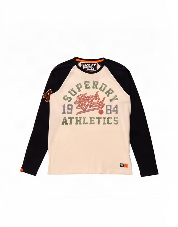 Superdry Haut Graphique à Manches Longues pour Homme Petit Coton Colorblock Blanc