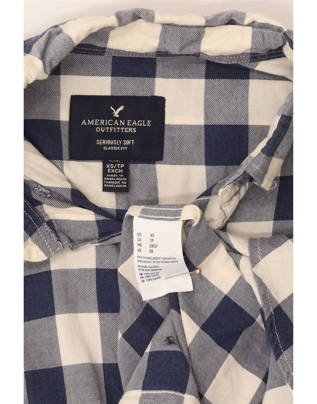 American Eagle Chemise coupe classique pour homme XS en coton vichy bleu marine