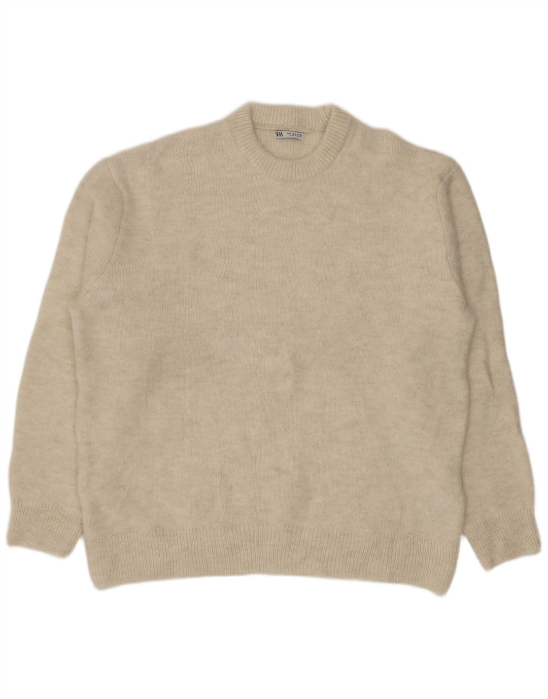 ZARA Homme Pull Col Rond Pull Large Beige Acrylique