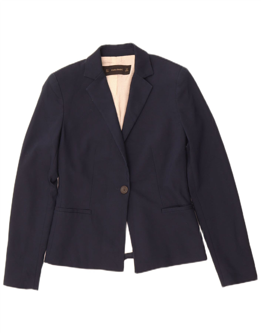Zara Femme 1 Bouton Blazer Veste UK 10 Petit Bleu Marine Coton