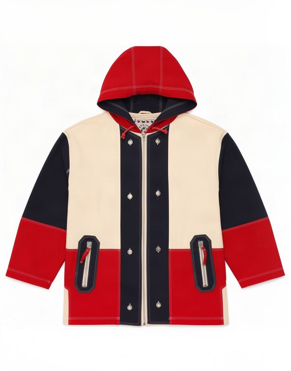 East West Veste de survêtement à capuche pour homme en coton color block rouge moyen
