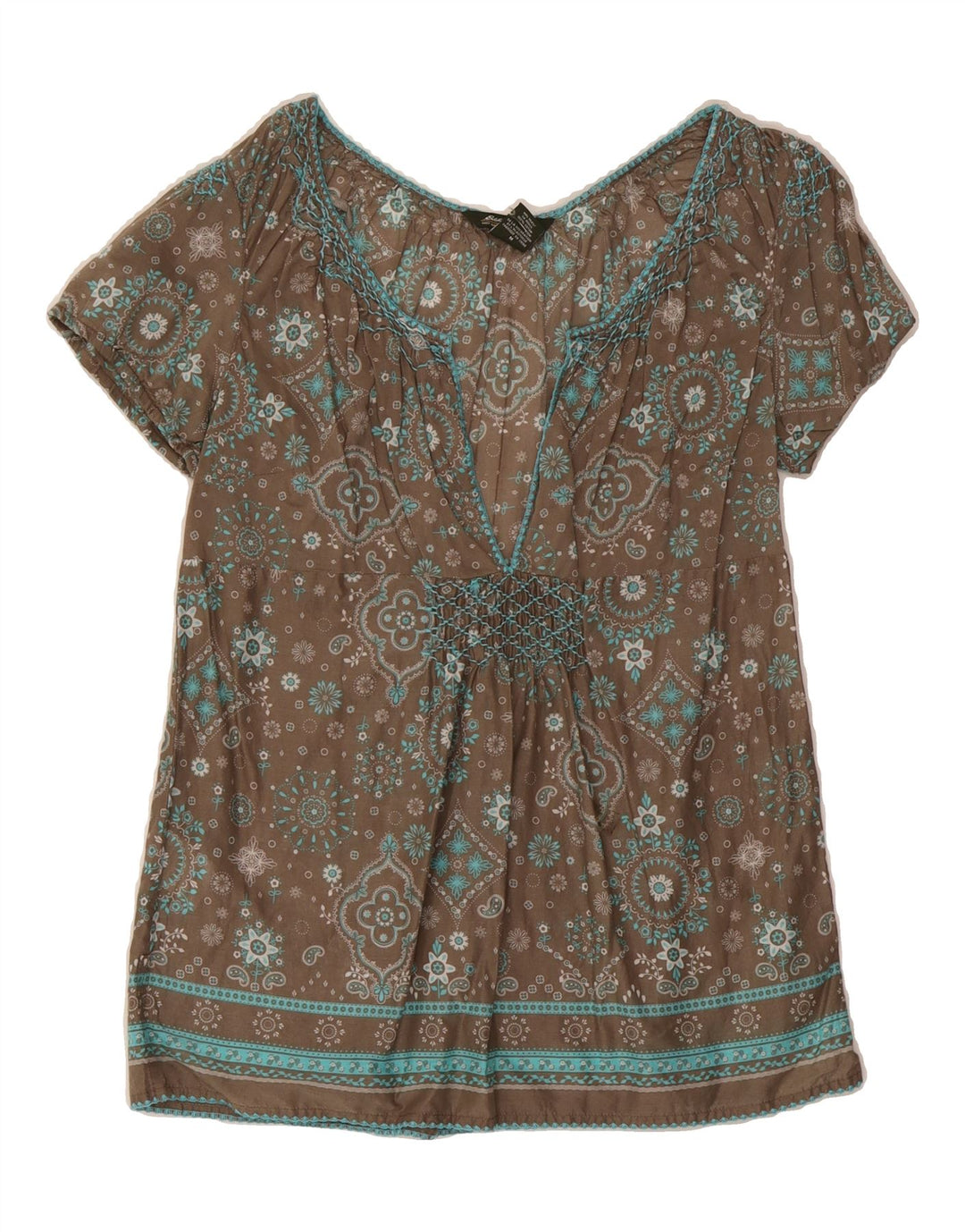 EDDIE BAUER Womens Blouse Top UK 12 Medium Grey Floral Cotton Vintage Eddie Bauer and Second-Hand Eddie Bauer from Messina Hembry 