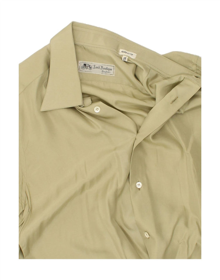 VINTAGE Chemise Homme Taille 16 41 Grande Soie Kaki