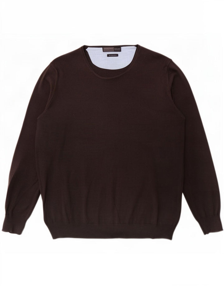 Zara Pull à col rond coupe classique pour homme, grand marron