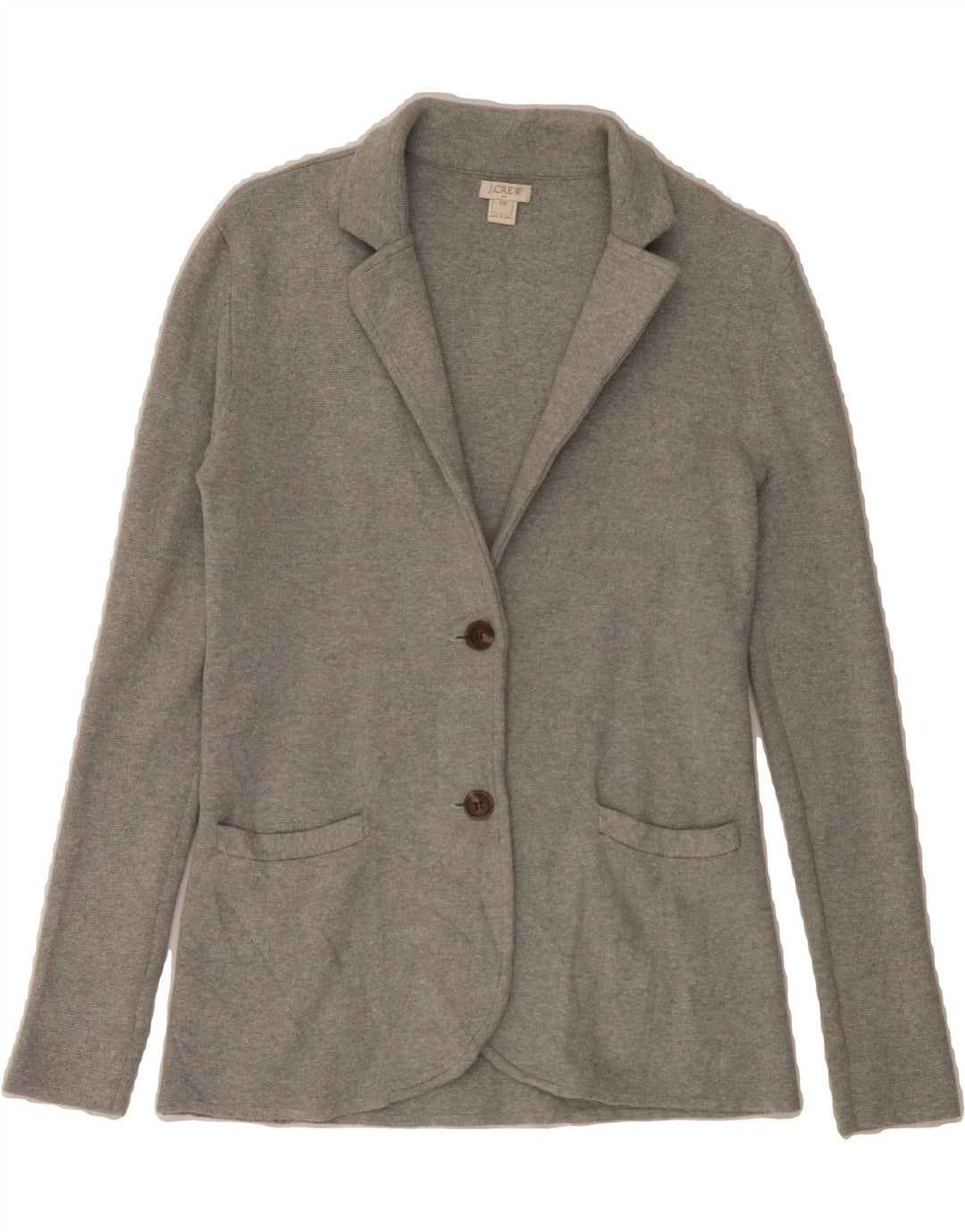 J. CREW Womens Knit 2 Button Blazer Jacket UK 2 2XS Grey Cotton Vintage J. Crew and Second-Hand J. Crew from Messina Hembry 