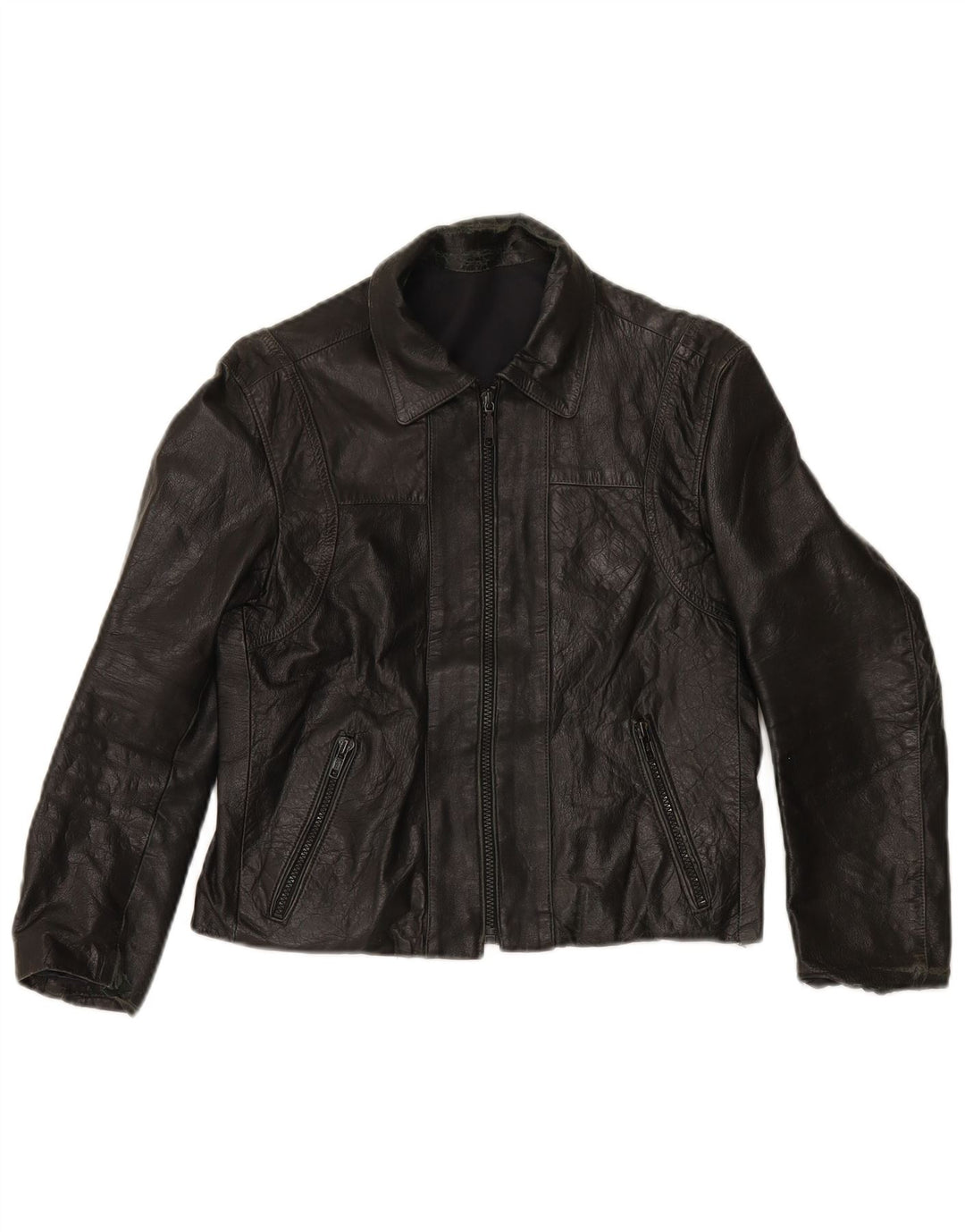 veste en cuir crop femme vintage IT 44 Noir moyen
