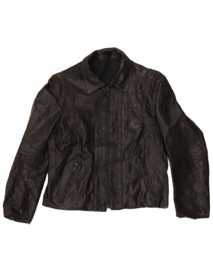 veste en cuir crop femme vintage IT 44 Noir moyen