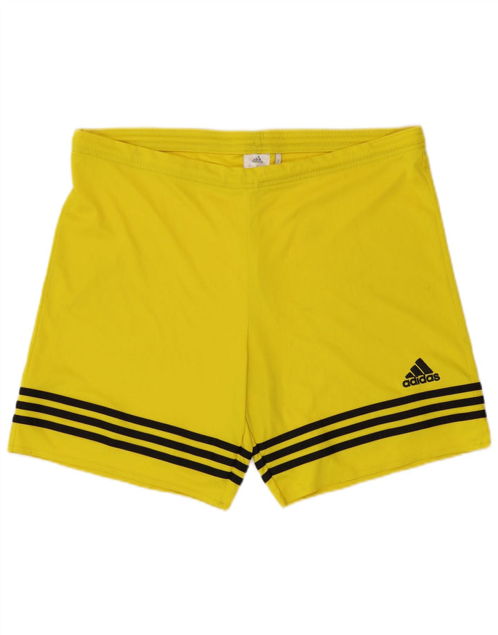 Adidas Short de sport pour homme en polyester à rayures jaunes