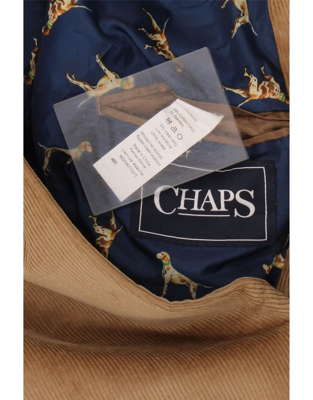 CHAPS Veste blazer en velours côtelé à 2 boutons pour homme UK 48 4XL Marron Coton